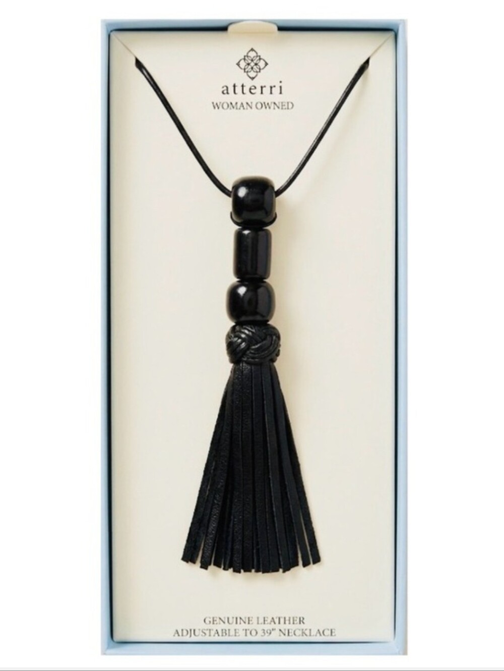 🖤▪️Atterri▪️ Black Genuine Leather Afjustable To.39 Imvhes  Tassel Necklace